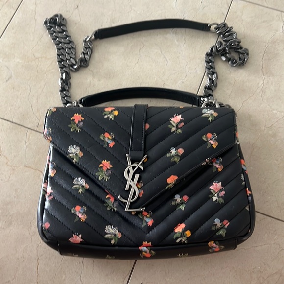 Saint Laurent Handbags - Saint Laurent. Black multi-color flowers college bag.